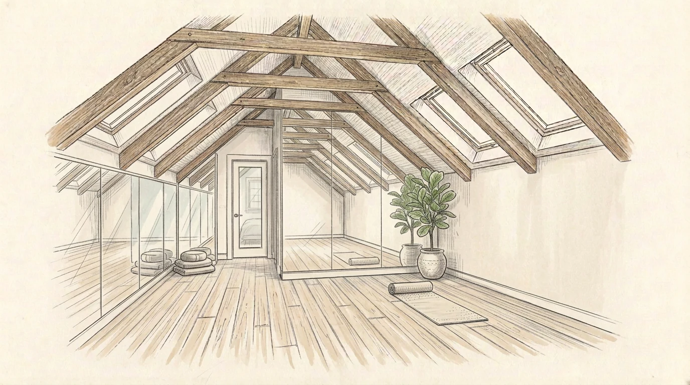 Manor Park yoga studio attic Ottawa, pencil sketch