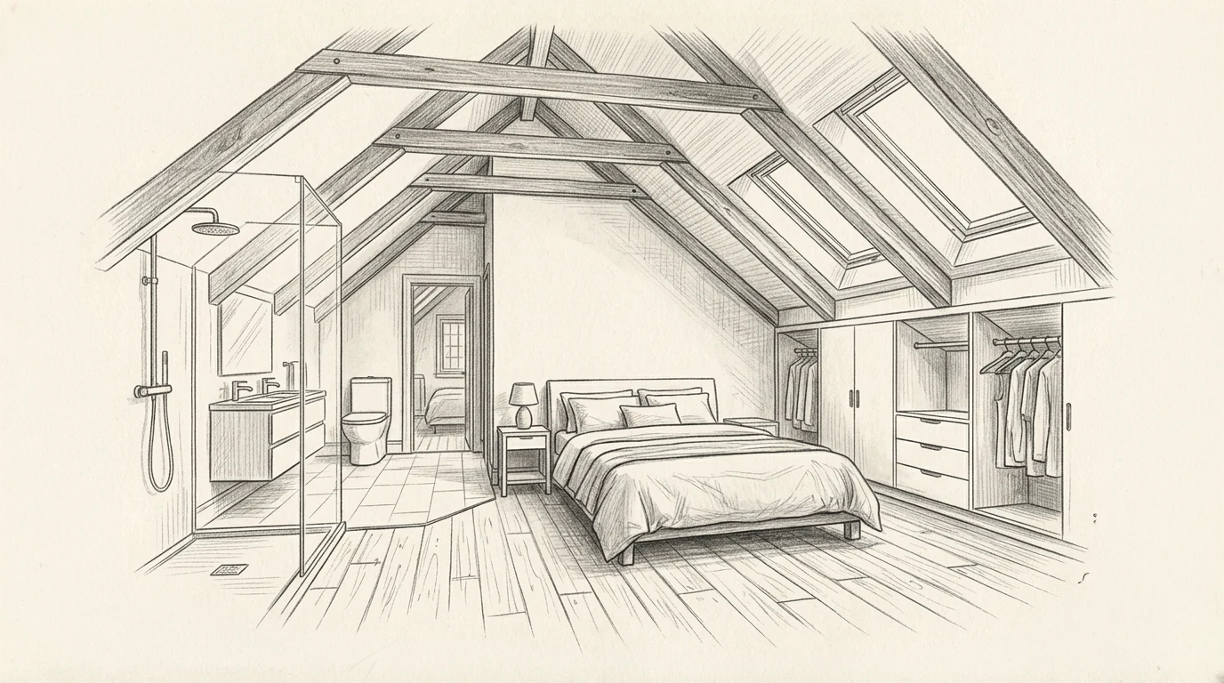 Westboro primary suite attic conversion Ottawa, pencil sketch