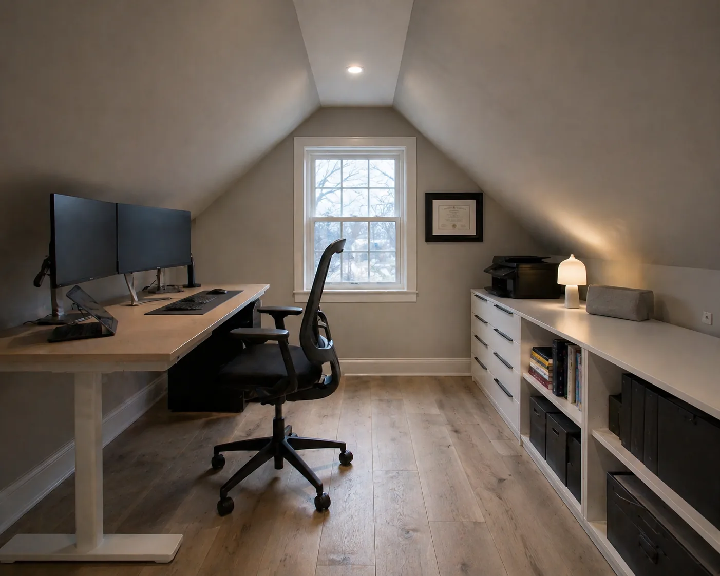 Attic home office Ottawa with dormer and natural light