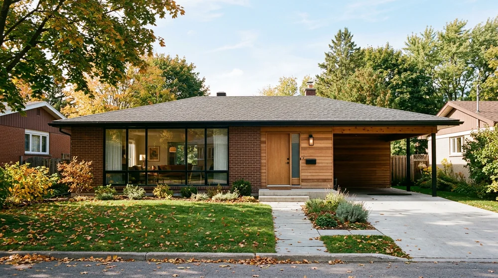 Mid-century Ottawa bungalow with low pitch roof