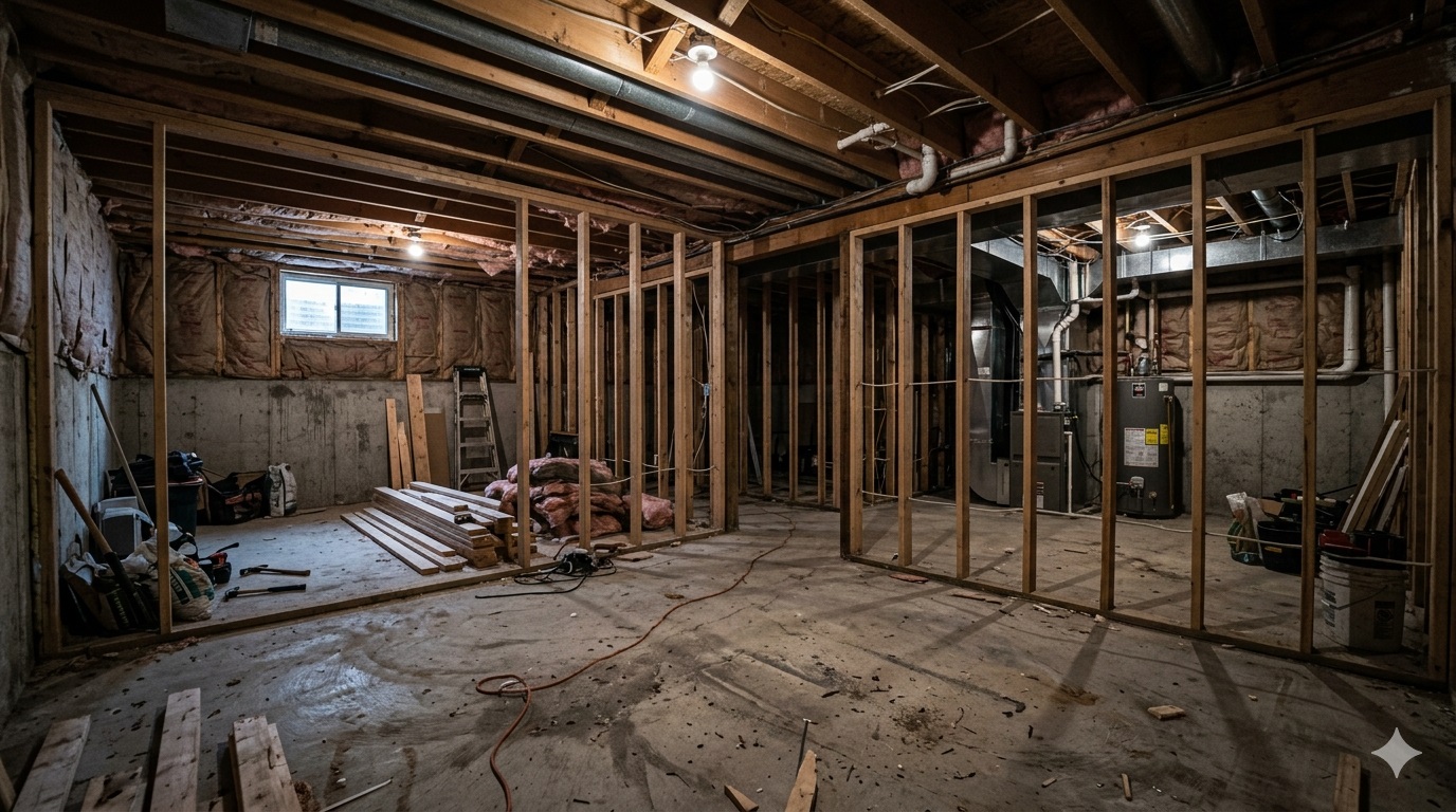Alta Vista Ottawa basement before renovation: unfinished
