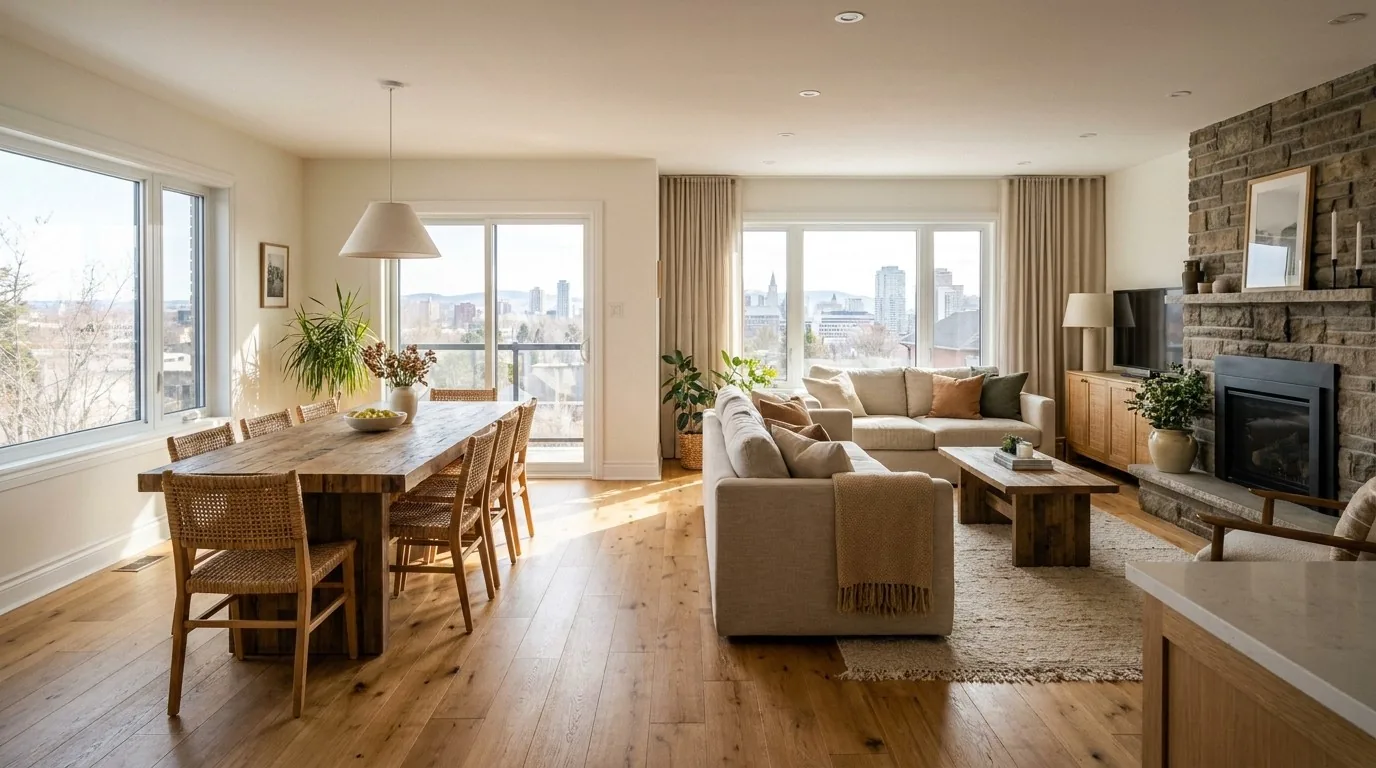 Renovated living and dining area before and after in Ottawa by Dream Touch Renovations