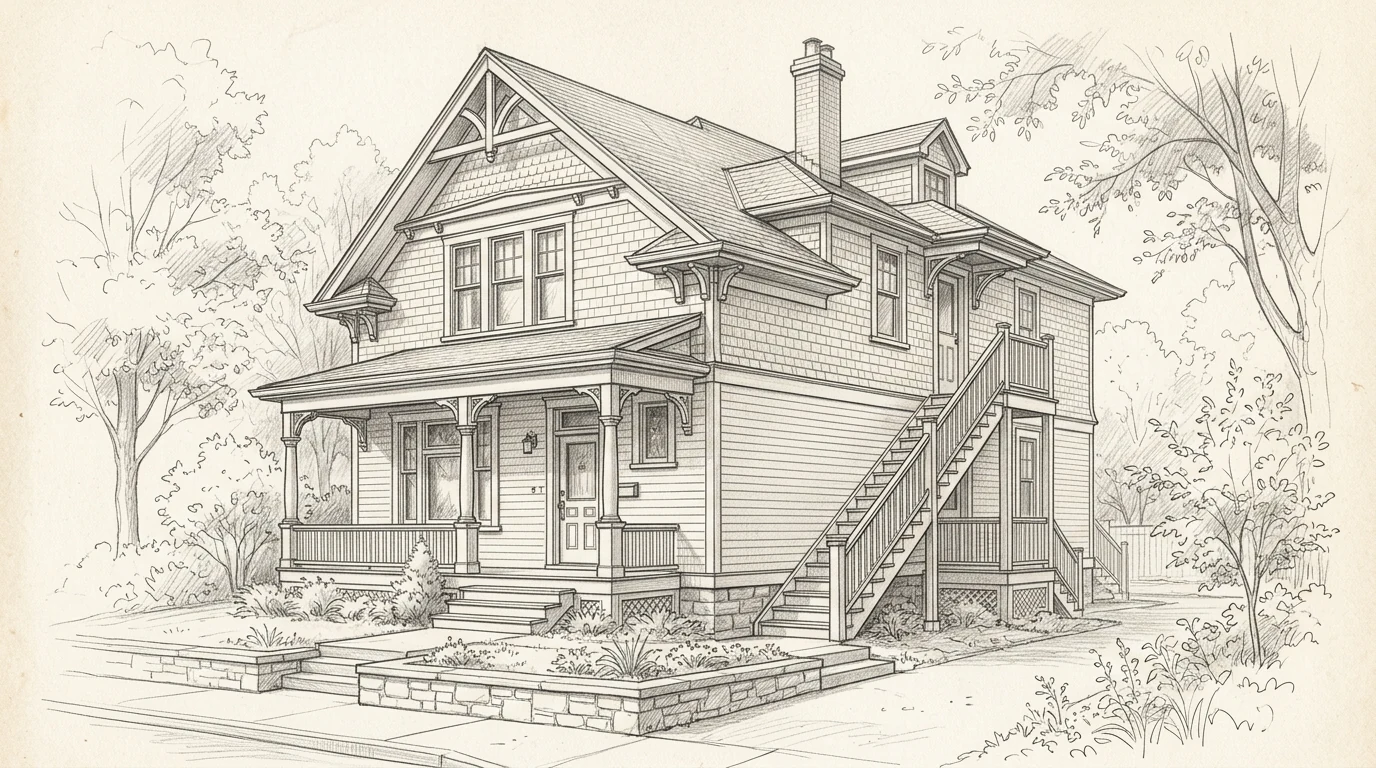 Hintonburg heritage duplex conversion Ottawa, pencil sketch