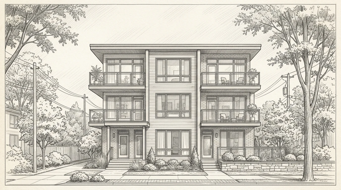Westboro new-build modern purpose-built triplex Ottawa, pencil sketch