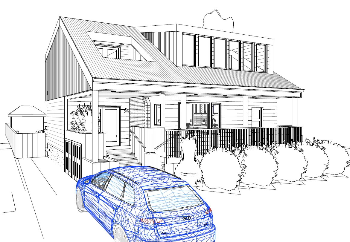 3D SketchUp line-drawing render of an Ottawa home addition