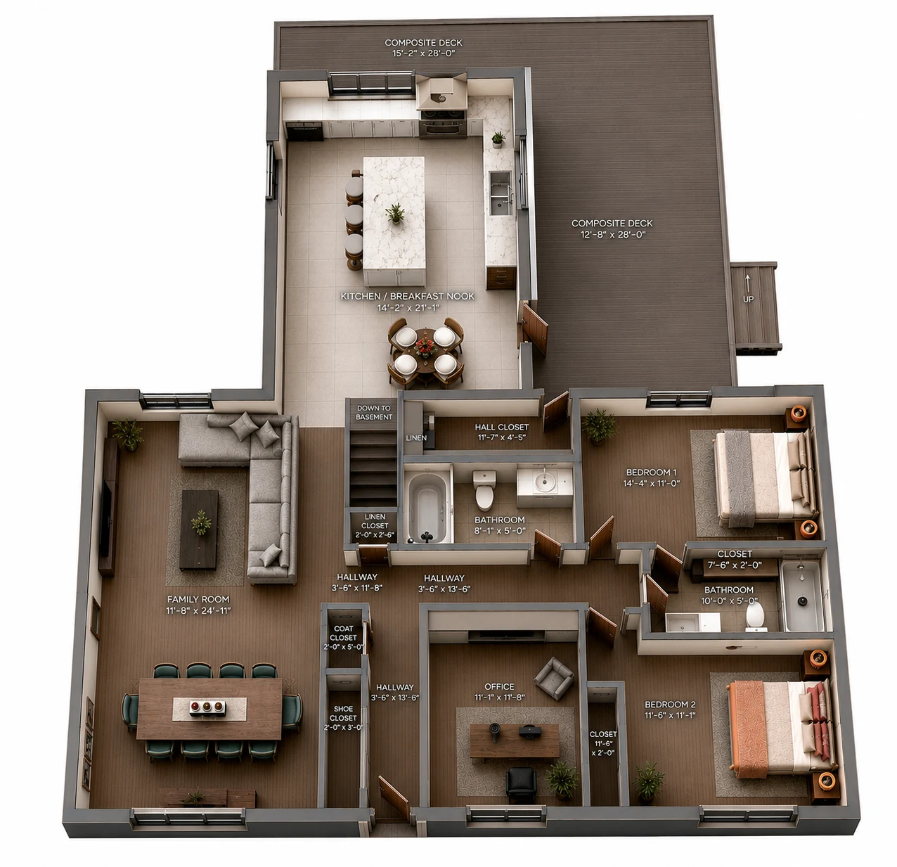 3D furnished main-floor plan rendering of an Ottawa home