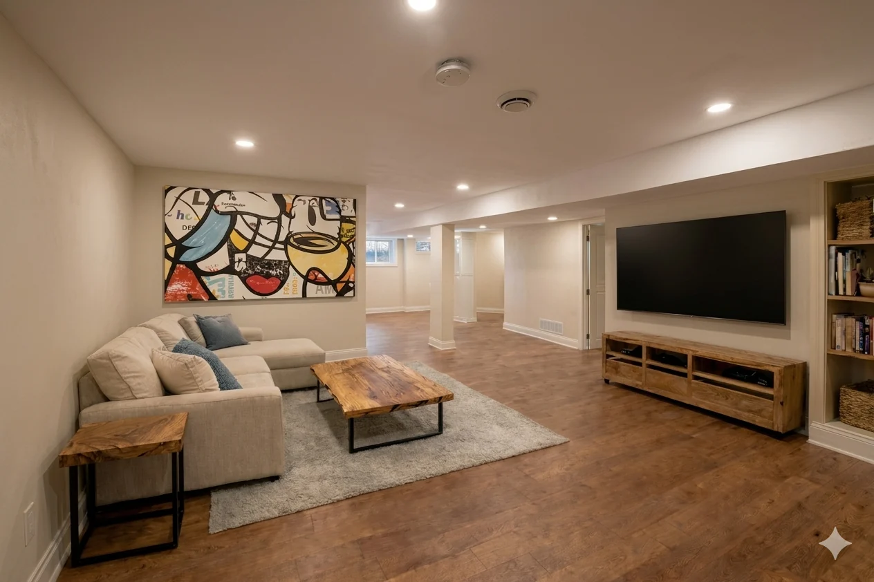 Earthy modern Ottawa living space with live-edge wood
